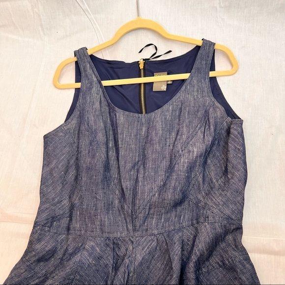 TAYLOR Womens Midi 100% Linen Fit And Flare Denim Dress Wedding Party Nautical - Picture 7 of 12